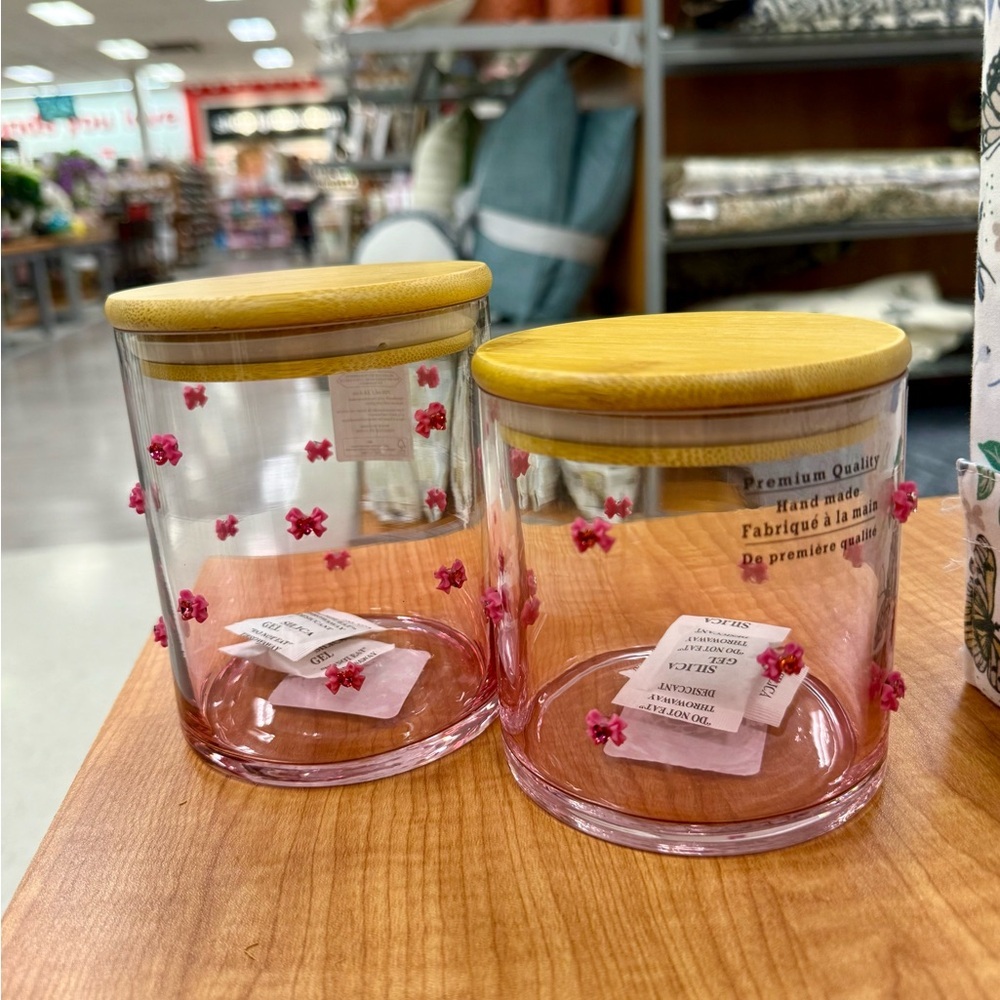 Viral Pink Bow Glass Containers Set of 2 - Picture 2 of 3